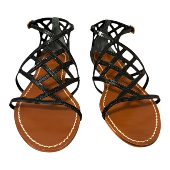Tory Burch Amalie Black Patent Leather Gladiator Strap Flat Sandals Size 8M NWOT - Picture 3 of 5